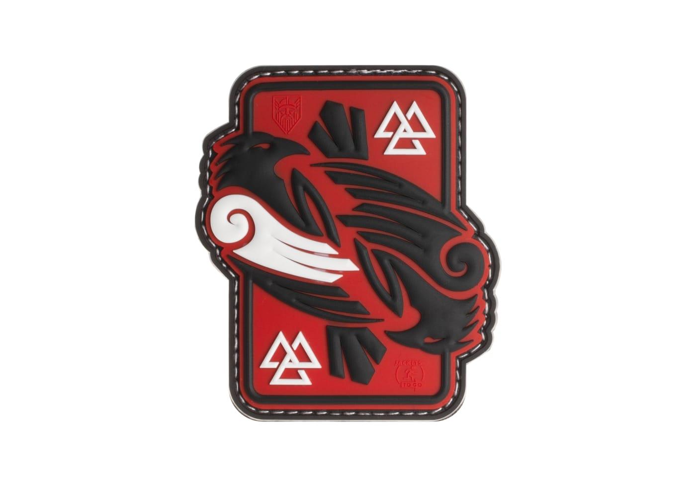 Parche Odin's Raven (Cuervo de Odín) JTG de PVC 3D en color rojo con diseño de cuervos nórdicos.