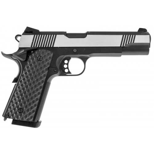 RAVEN,PISTOLA 6 mm GAS GBB, 1911 MEU, METAL COLOR NEGRO Y PLATEADO.