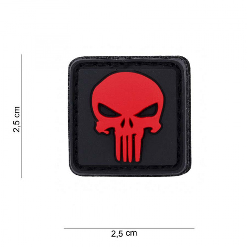 PARCHE 3D PVC "PUNISHER", MUY PEQUEÑO, ROJO SOBRE NEGRO.