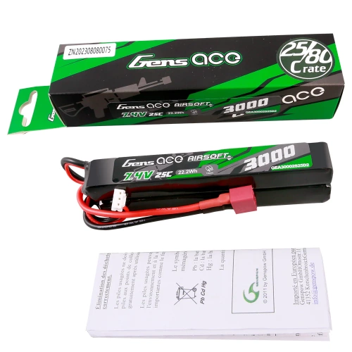 GENS ACE BATERÍA LiPo 7,4 3000 mAh 25C CONECTOR T DEAN.