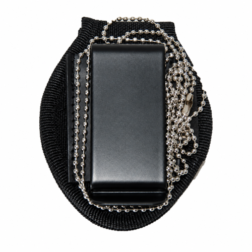 Portaplaca policial PIELCU profesional de Cordura negro con cadena y sujeción para cinturón